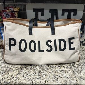 Poolside Canvas Tote Bag - Cream and Black
